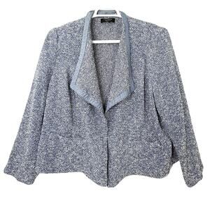 Talbots Textured Knit Blazer Jacket 2XP Blue Sweater Open Front Office Career